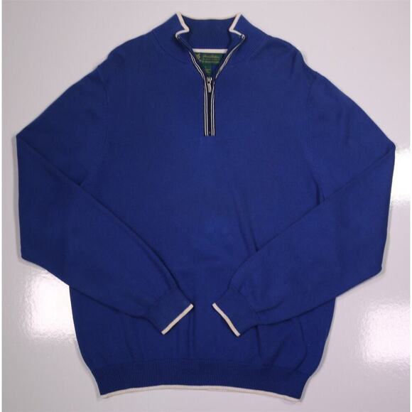 Brooks Brothers Saint Andrews Links Royal Blue Cotton Knit 1/4 Sweater Large - Picture 1 of 6